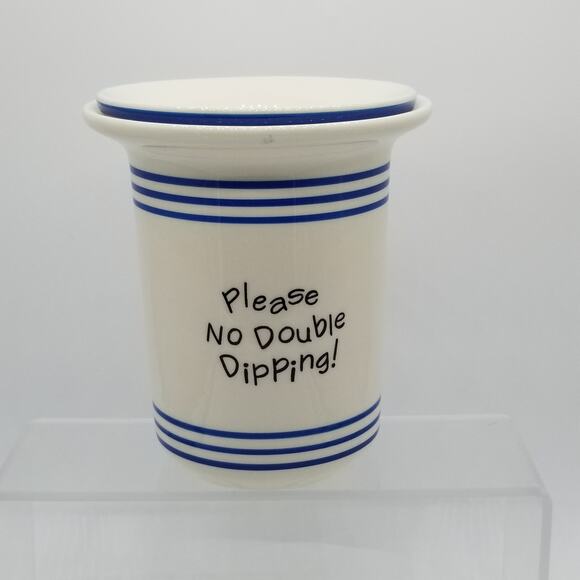 Le Gourmet Chef Please No Double Dipping Dip Crock Bowl Chiller Seinfeld Blue - Picture 1 of 10